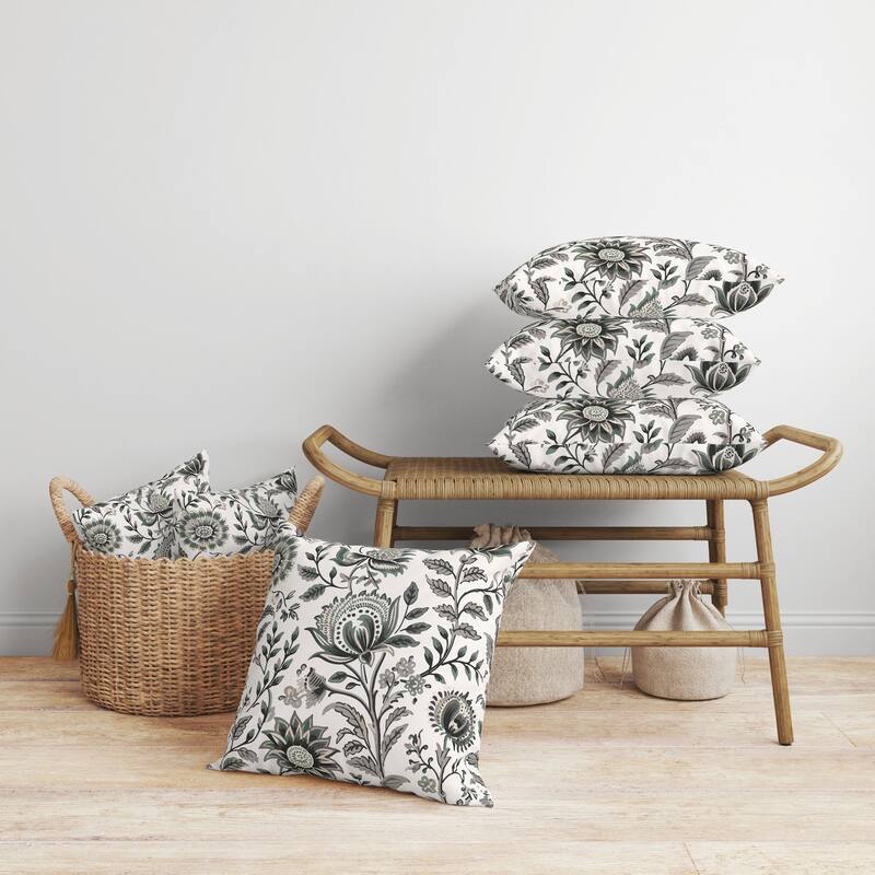 Sanganeri Block Print Faux Suede Reversible Throw Pillow Grey and Green