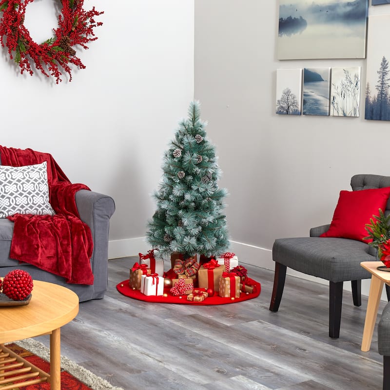 4’ Pre-Lit Frosted Tip Columbia Pine Artificial Christmas Tree, Clear LED Lights - 4 Foot