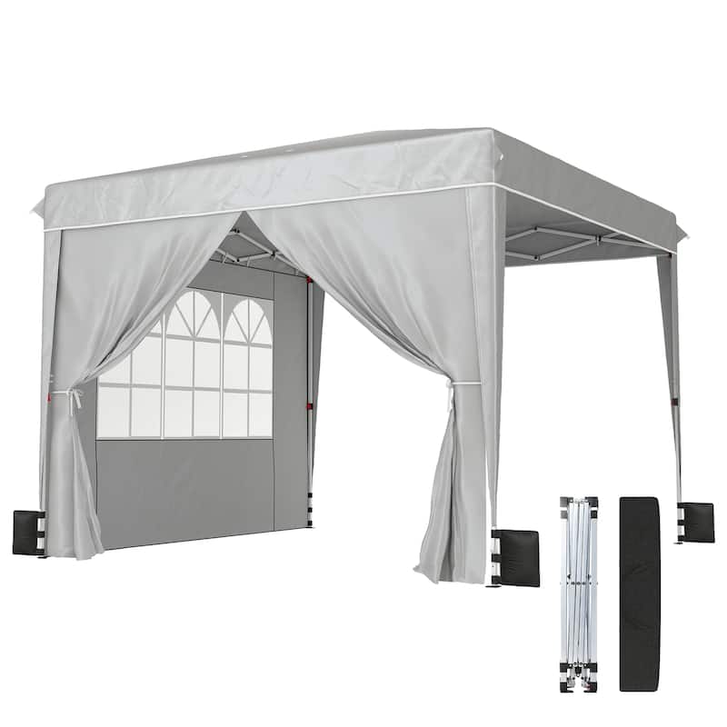 Outsunny 10 x 10 ft Pop Up Canopy Tent with Sidewalls, UPF50+ Outdoor Portable Instant Canopy Shelter with Carry Bag, Sandbags
