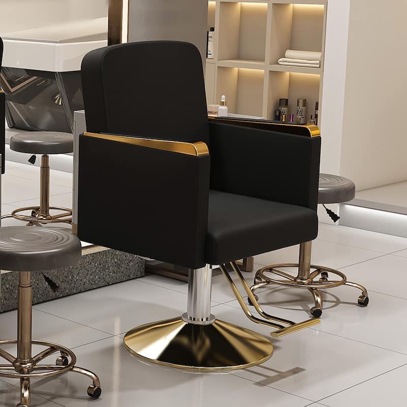 Roomfitters Hydraulic Salon Chair with 360° Swivel, Heavy Duty Barber Stylist Chair with Non-Tilting Gold Base, Black and Gold