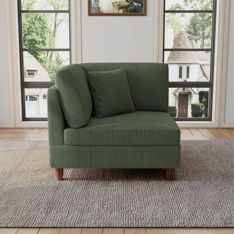 Modular Corduroy Armchair Sofa Accent Chair - Left Facing - Green