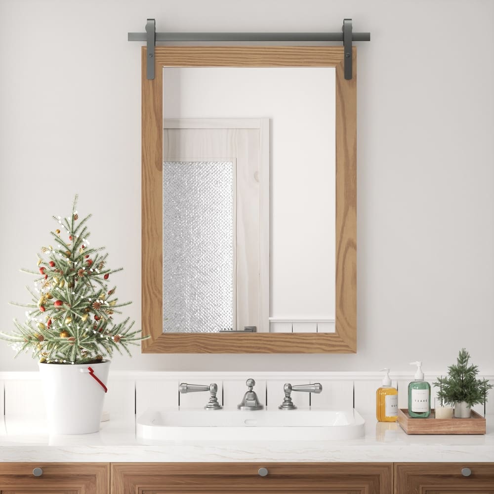 Rustic Barn Door Wood Frame Rectangle Wall Mirror