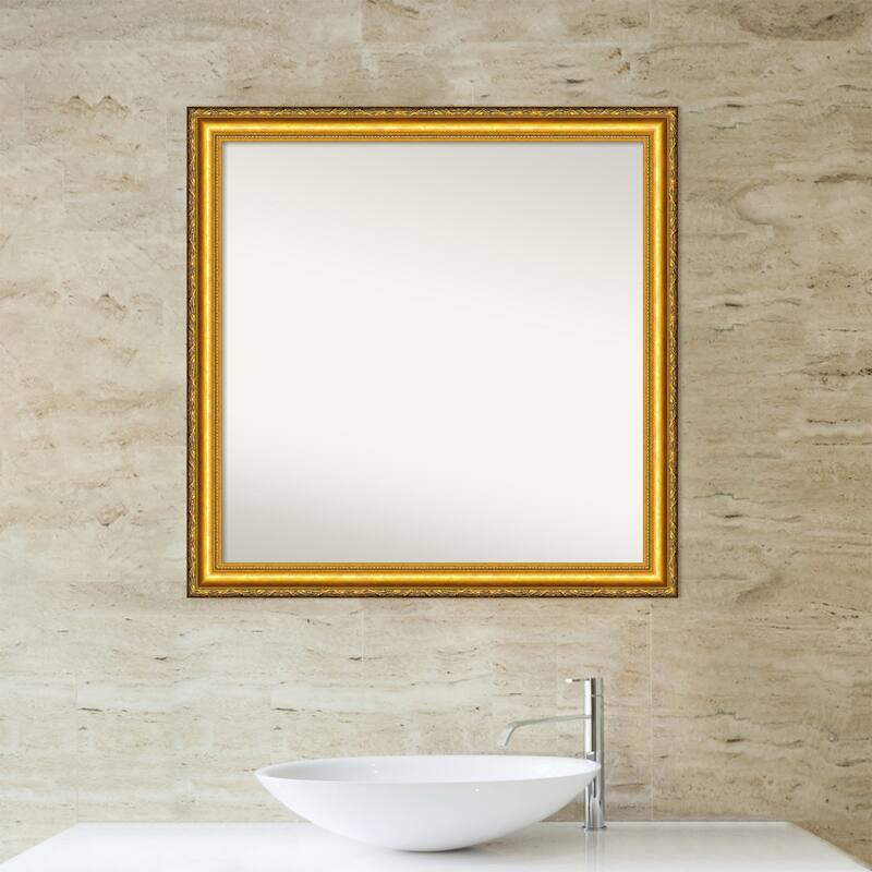 Non-Beveled Wood Bathroom Wall Mirror - Colonial Embossed Gold Frame