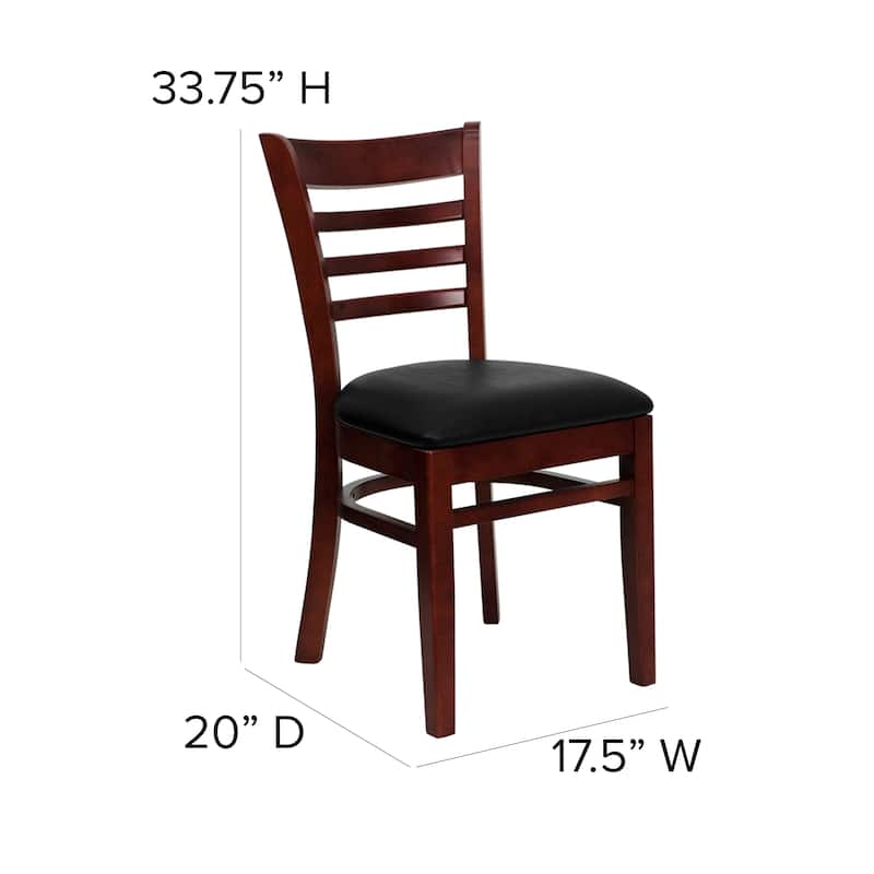 Ladder Back Wooden Restaurant Chair - 17.5"W x 20"D x 33.75"H