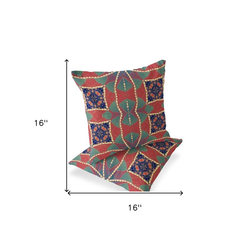 HomeRoots Set of Two 16" X 16" Blue and Green Blown Seam Eclectic Indoor Outdoor Throw Pillow - 16.00' X '16.00' X '5.00