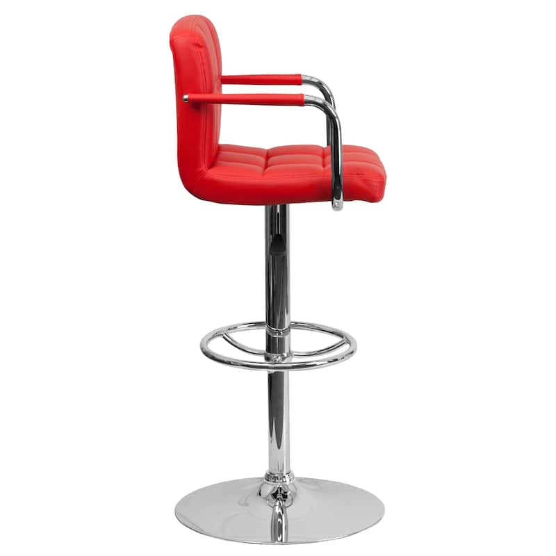 Quilted Vinyl Adjustable Height Barstool with Arms and Chrome Base - 20"W x 18"D x 36.75" - 45.25"H
