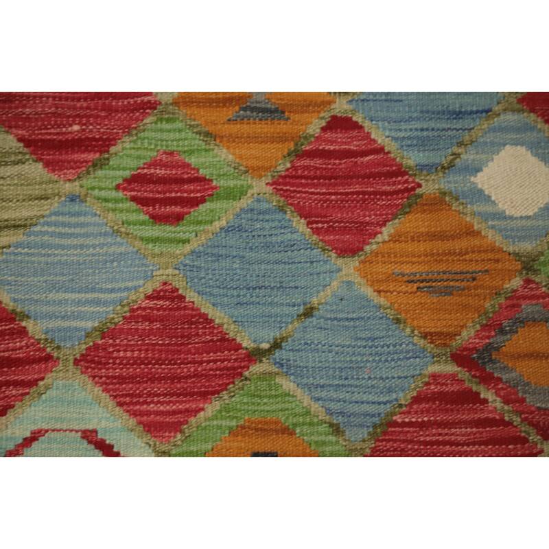 Hand Woven Oriental 100% Wool Carpet Southwestern Tribal Multi-Colored Kilim Runner Rug - 10' 0'' X 2' 9''