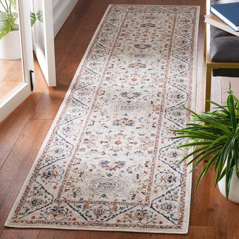 SAFAVIEH Olympia Niculina Abstract Rug - 2'3" x 9' Runner - Ivory/Navy