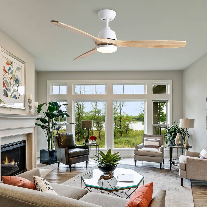 YUHAO SylvanAir Modern 52 in. Flush Mount Outdoor/Indoor Ceiling Fan with 3 Solid Wood Blades and DC Reversible Motor