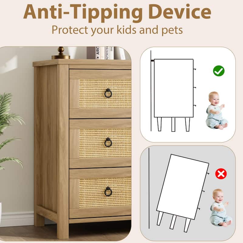 Boho Wide Drawer Dresser with Storage, Wooden Closet Dressers Chest of Drawers Freestanding for Bedroom