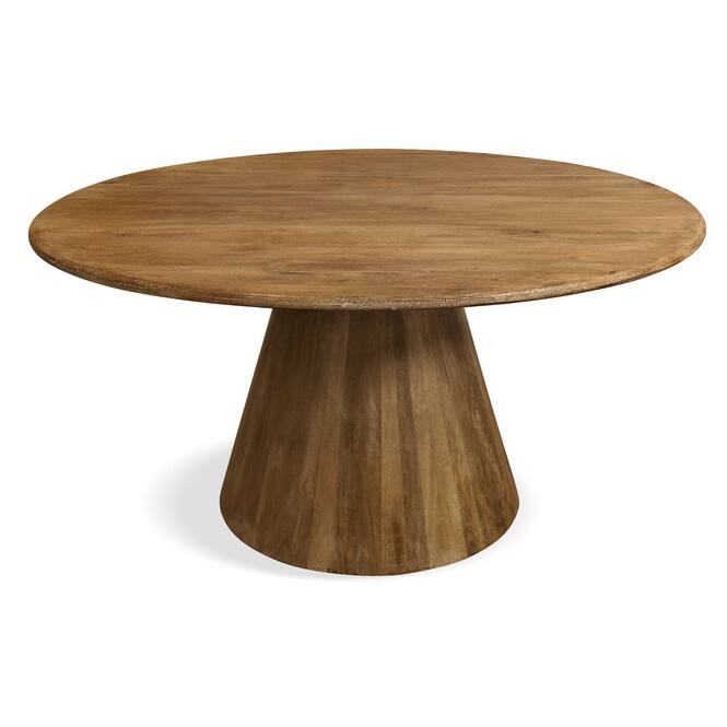 60" Natural Rounded Solid Wood Pedestal Base Dining Table