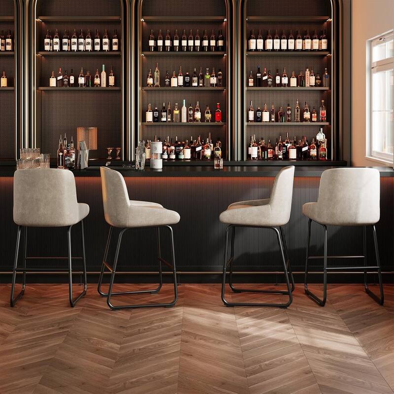 Counter Height PU Leather Bar Stools Set of 4 for Kitchen Island, Counter - Grey