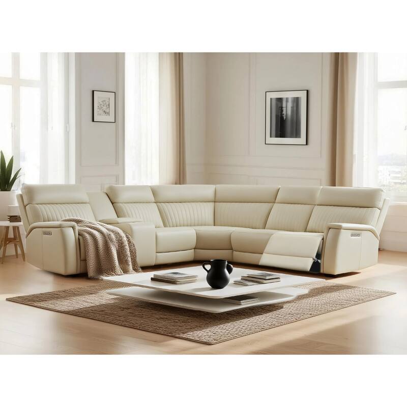 6PCS, 2 power Recliners, Leather Reclining Sectional with Power headrest & lumbar, USB & USB-C Ports