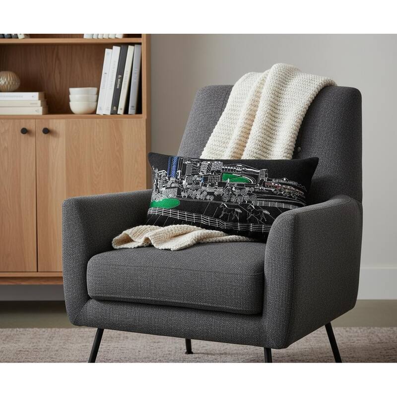 HomeRoots 25" Black Lexington Nighttime Skyline Lumbar Decorative Pillow