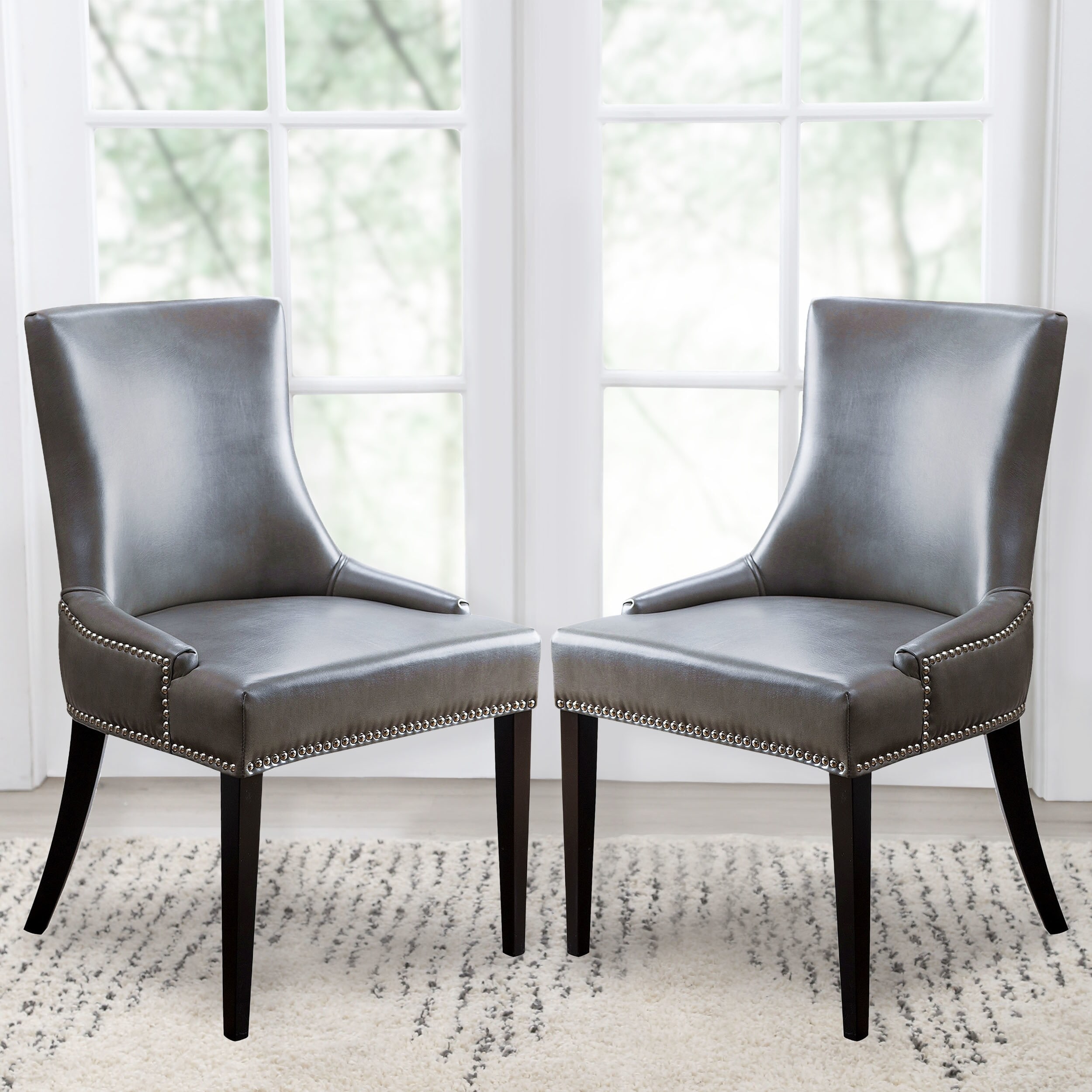 Abbyson Newport Grey Leather Nailhead Trim Dining Chair On Sale Overstock 9963906