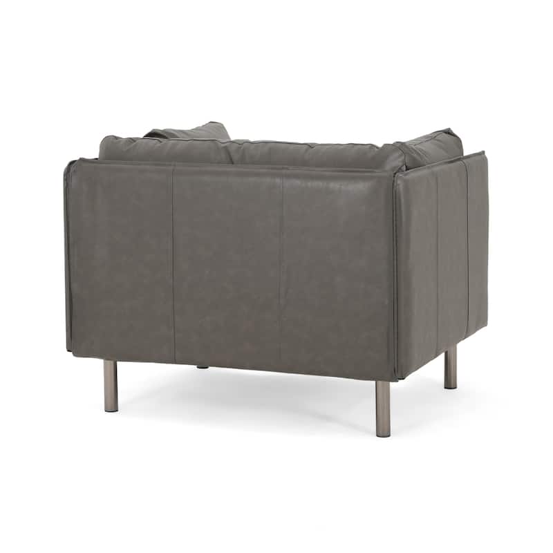 PU Leather Upholstered Lounge Chair, Accent Chair with Throw Pillow, Reading Chair with Solid Wood Frame & Steel Legs