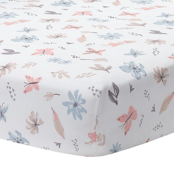 slide 2 of 5, Lambs & Ivy Baby Blooms Watercolor Floral/Butterfly Cotton Fitted Crib Sheet