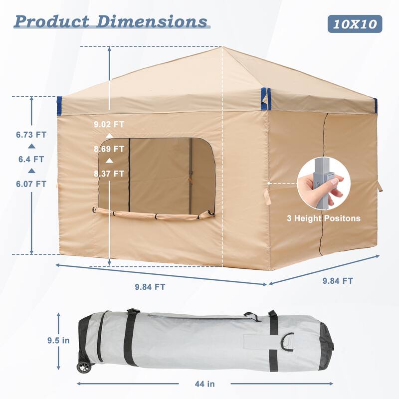 Aoodor 10x10 FT Pop-Up Canopy Tent with Roller Bag and Curtain