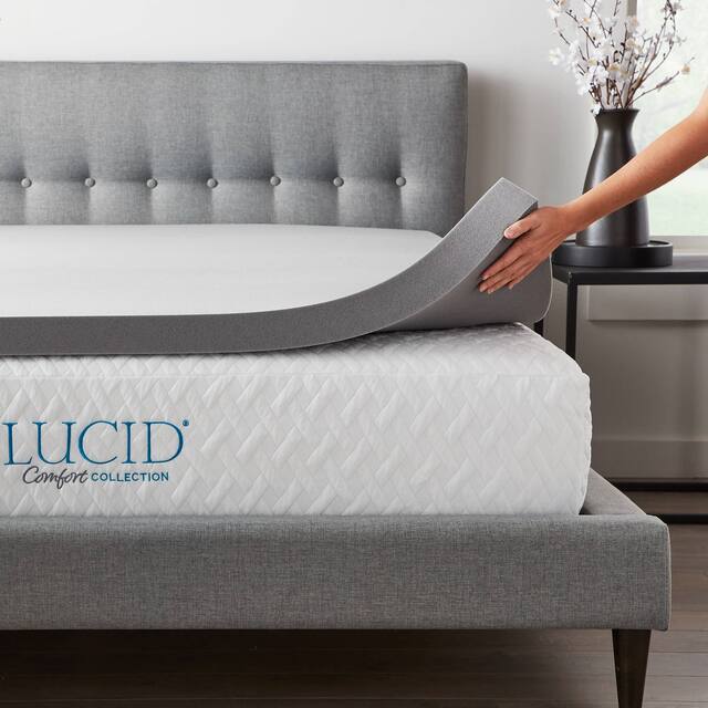 Lucid Bamboo Charcoal and Aloe Memory Foam Topper - Gray - Queen - 3 Inch