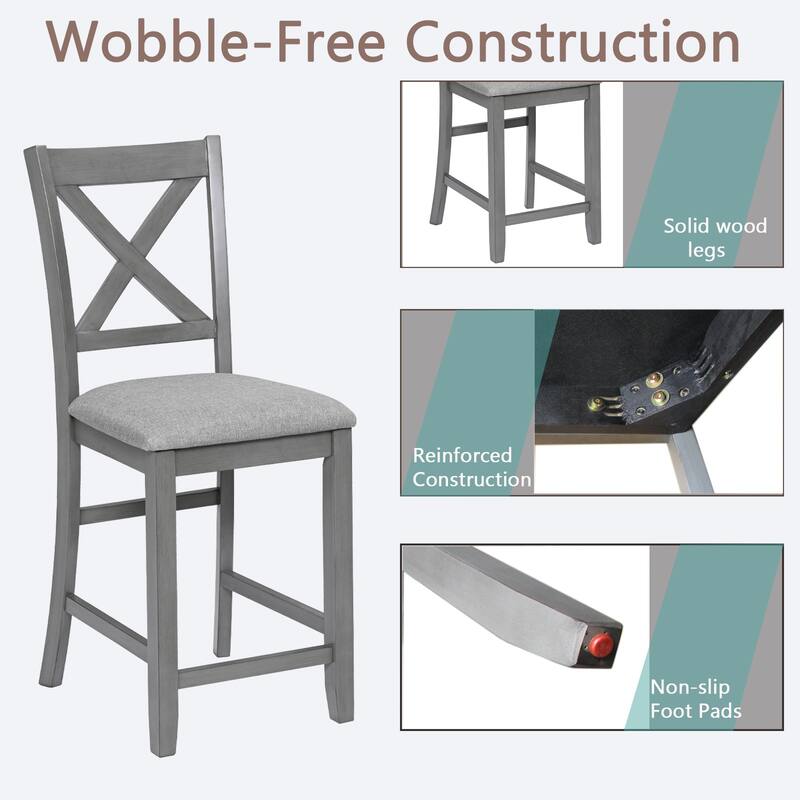 Dining Chairs Only, Wooden Counter Height Chairs Set of 4, Kitchen Chair with Padded Seat, Upholstered Counter Height Chair