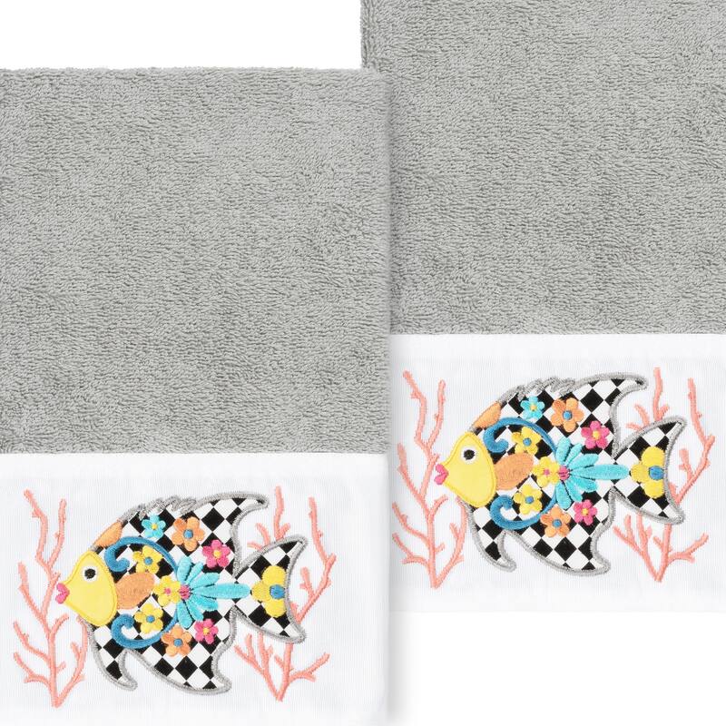Authentic Hotel and Spa 100% Turkish Cotton Feliz 2PC Embellished Hand Towel Set