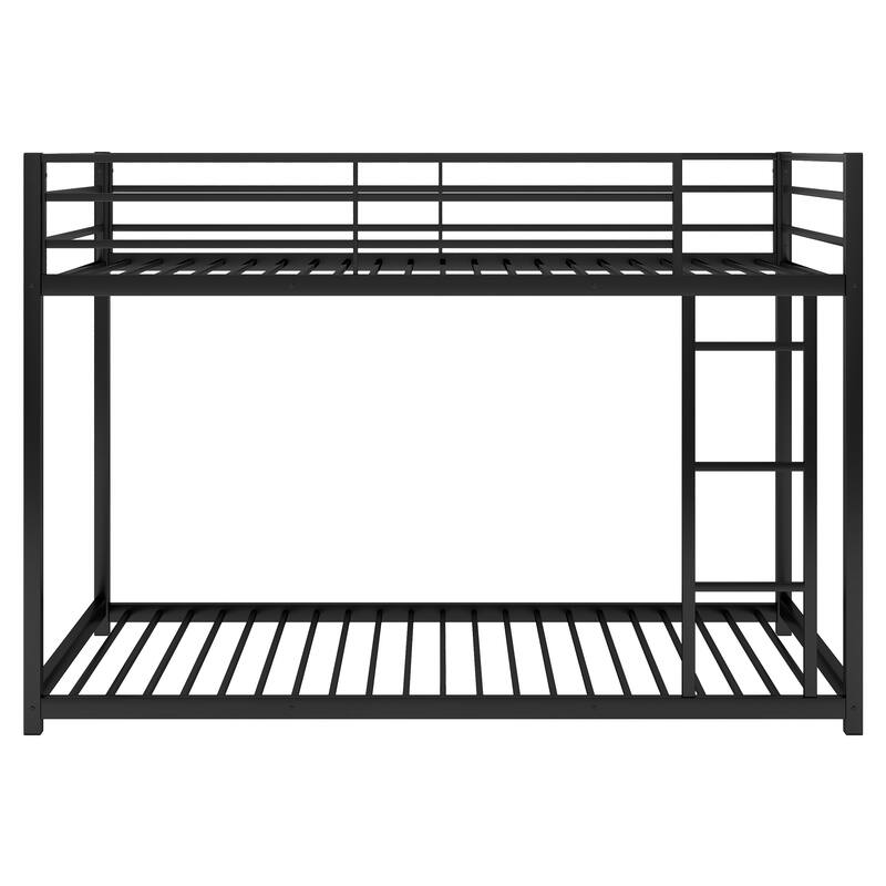 Modern Full Size Low Bunk Bed, Sturdy Metal Frame with Ladder - Silver