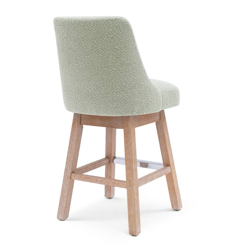 Boucle Polyester Upholstered Swivel Counter Stool - Foot Glides