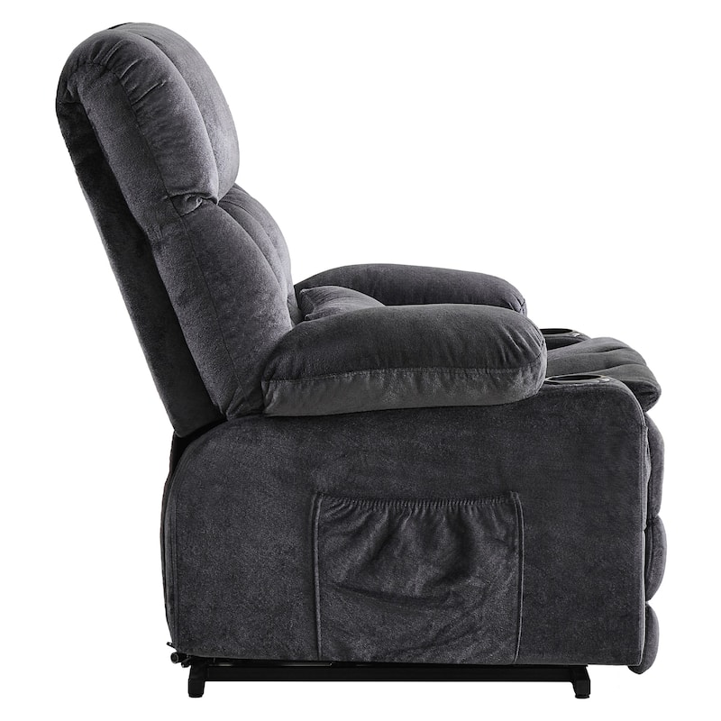 HomeRoots 38" Gray Tufted Velvet Heated Massage Lift Assist Recliner With USB