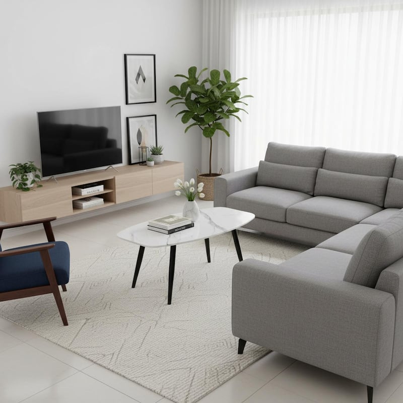 Homylin 43" Modern Faux Marble Coffee Table with Black Metal Legs