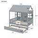 preview thumbnail 10 of 20, Full Size Wood House Bed With Twin Size Trundle