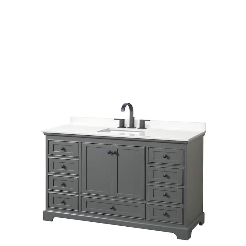 Deborah 60-inch Single Vanity, Quartz Top - Dark Gray, Black Trim, White Quartz Top