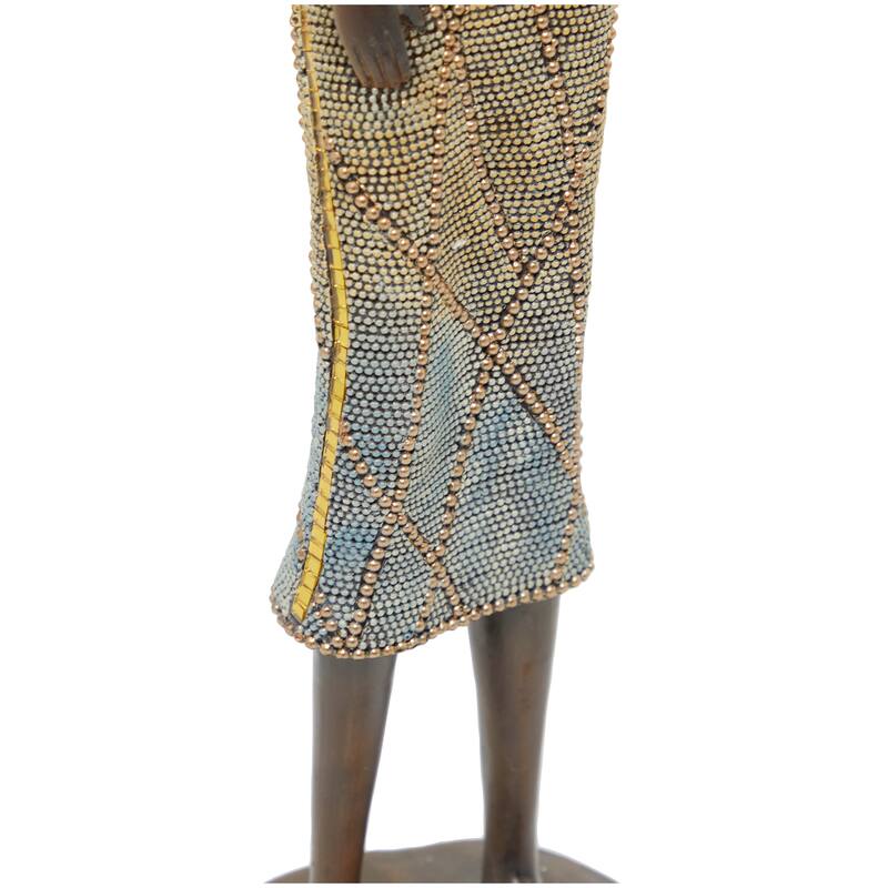 Brown Polystone Primitive African Mask and Standing African Woman Sculpture Wall Decor