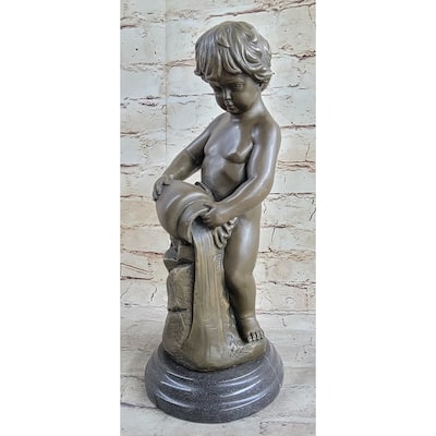 Angelic Young Child Pouring Water Bronze Statue Sculpture Figure 13 Inches X 6 Inches