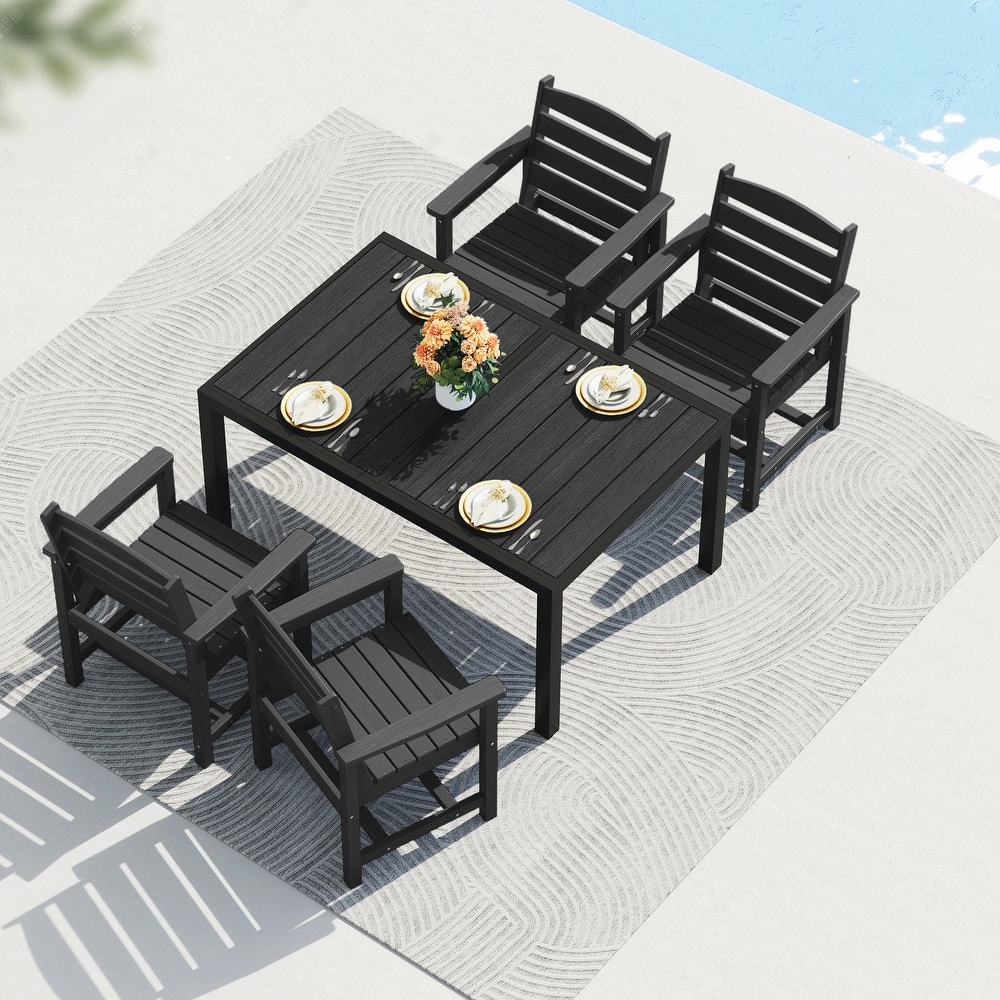 5-Piece HDPE Outdoor Extendable Dining Set with 4 Chairs – All-Weather Patio Furniture - N/A