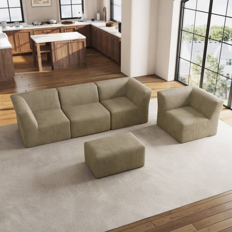 5-Piece Fully Sponge Molded Modular Sectional Sofa with Ottoman
