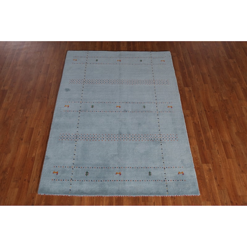Light Blue Tribal Gabbeh Indian Rug Handmade Wool Carpet - 4'8" x 6'5"