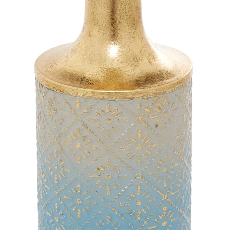 Metal Floral Vase with Gold Top - Set of 3 Blue - Roche River Decor - 6"W x 6"L x 27"H