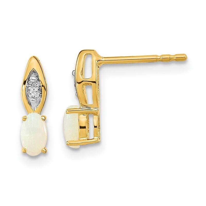 Curata 14k Gold Opal Diamond Earrings - 12x3mm Wide