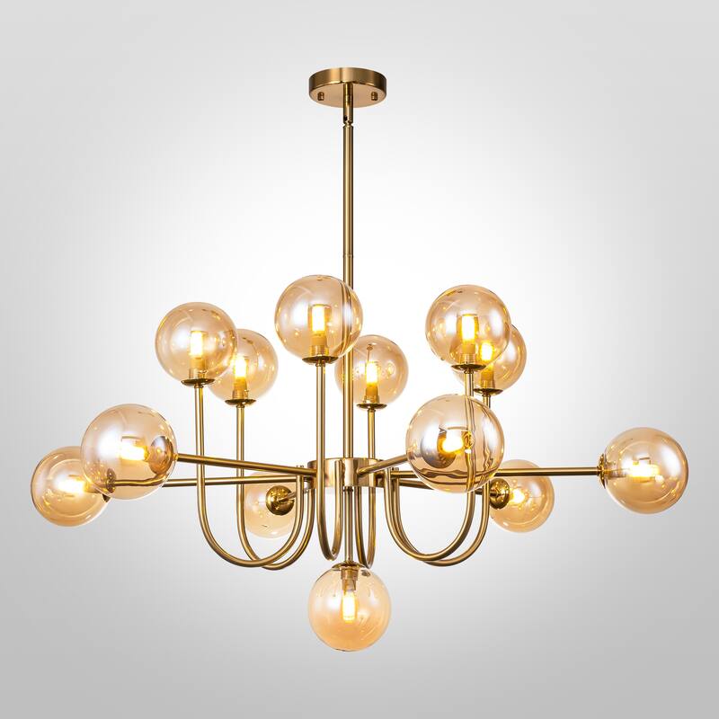 13-Light Modern Amber/ Smoke Grey Cluster Glass Globe Bubble Chandelier Tiered Sputnik Glass Magic Bean Molecule Ceiling Light