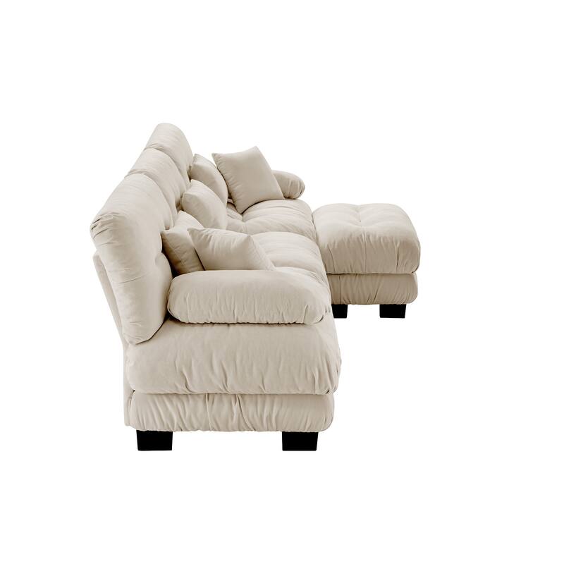 133.8" Chenille L-Shaped Cloud Sectional Sofa with Ottoman