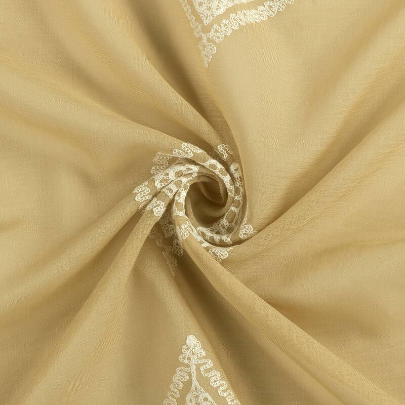 No. 918 Ravenna Embroidered Medallion Sheer Rod Pocket 1-Piece Curtain Panel, Single Panel