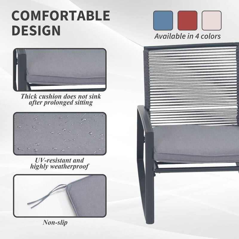 Domi Outdoor 3-Piece Wicker Rocking Chair Set, Patio Conversation Set with Removable Textilene Cushions & Metal Coffee Table