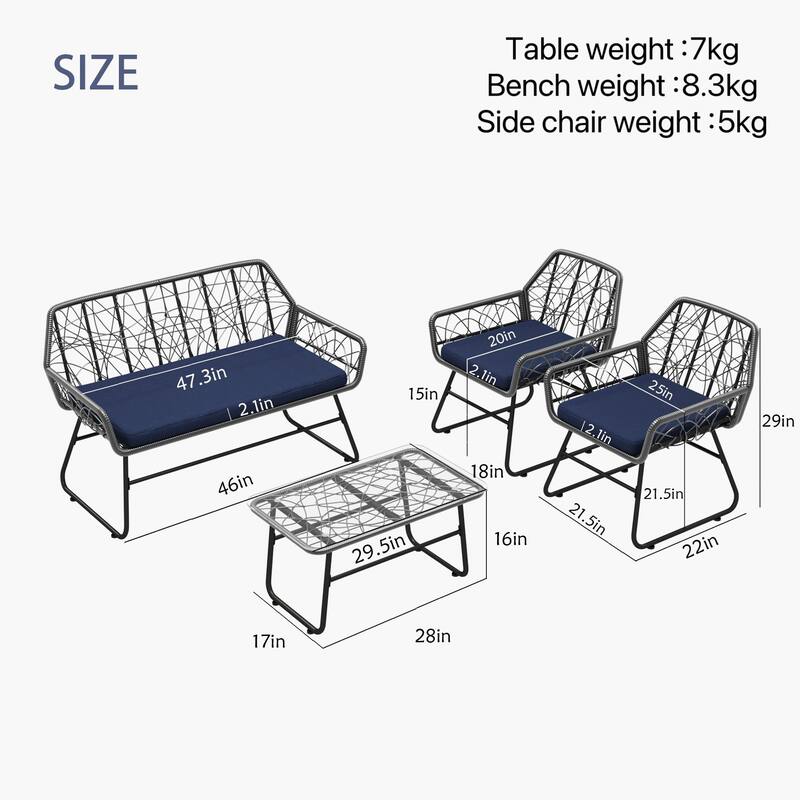 4-Piece Outdoor Rattan Sofa Set with Glass Table & Waterproof Cushions