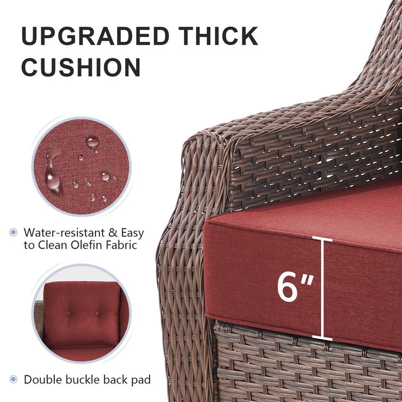 Gymojoy 5-Piece Wicker Patio Furniture Set, 6-Inch Ultra Thick Cushioned 360° Swivel Glider Chairs