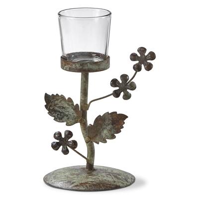 Flower Vine Metal & Glass Votive Candle Holder, 5.0L x 4.0W x 5.5H inches - Gold