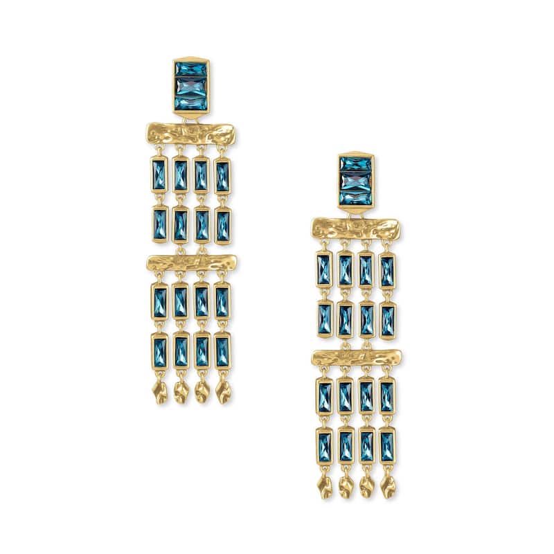 Kendra Scott Jack Vintage Gold Plated Brass and Teal Crystal Dangle Earrings - 73mm x 20mm
