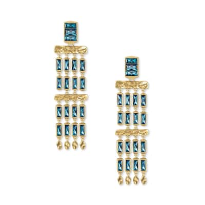 Kendra Scott Jack Vintage Gold Plated Brass and Teal Crystal Dangle Earrings - 73mm x 20mm