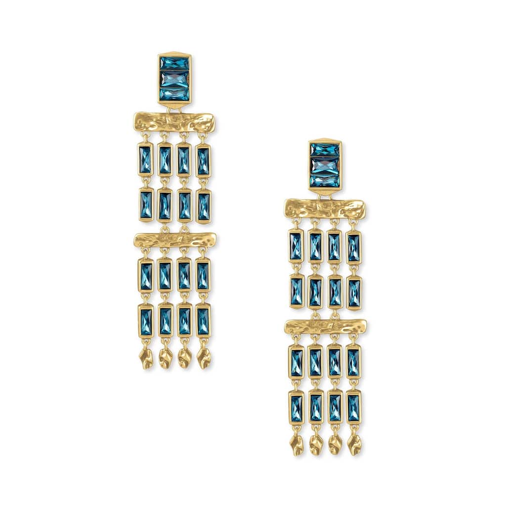 Kendra Scott Jack Vintage Gold Plated Brass and Teal Crystal Dangle Earrings - 73mm x 20mm