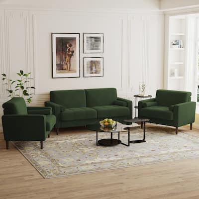 3-Piece Corduroy Tufted Club Armchair and Loveseat Set for Living Room