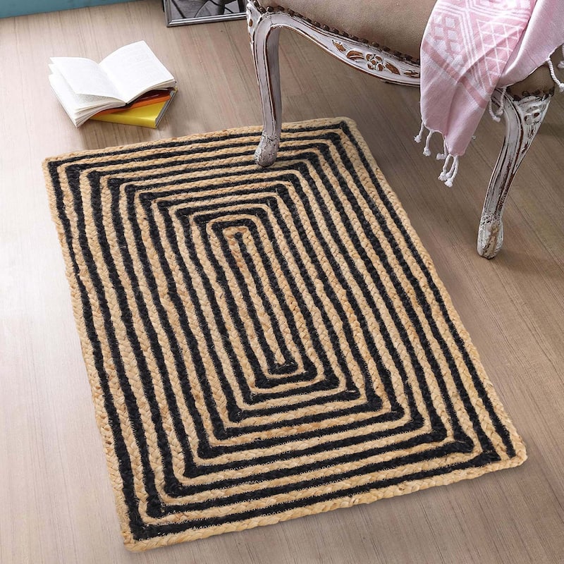Superior Braided Jute Reversible Indoor Outdoor Area Rug - 3' x 5' - Black